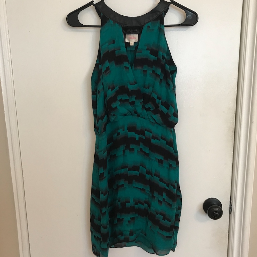 Green black cocktail Dress with leather straps
